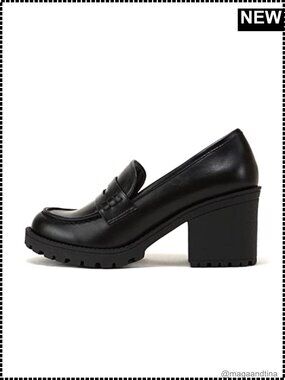 Soda Kinder Slip On Chunky Mid Heel Lug Sole Penny Loafer Shoe